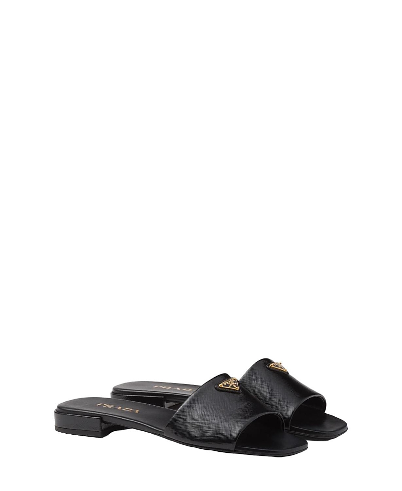 Prada Pantoletten Aus Saffiano-lackleder In Black