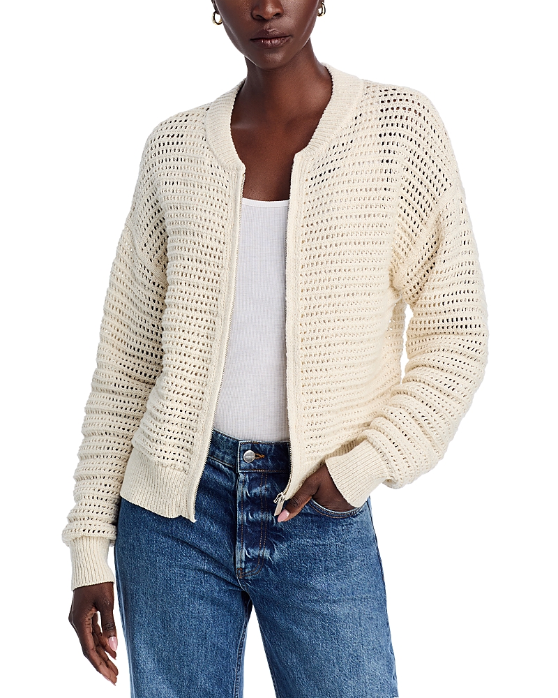 Sanctuary Open Knit Bomber Crewneck Cardigan Sweater