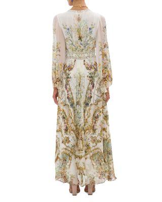 Silk Floral Flared Sleeve Maxi Dress