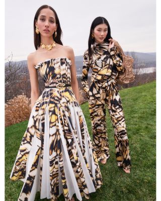 Strapless Pleated Butterfly Poplin Dress