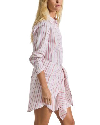 Trish Striped Waist Tie Poplin Shirt Dress