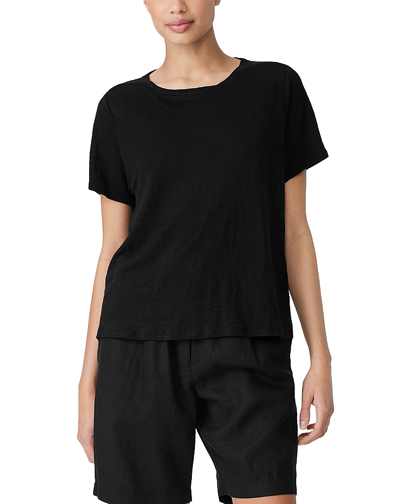Eileen Fisher Slubby Organic Cotton Jersey Boxy Crewneck Top In Black