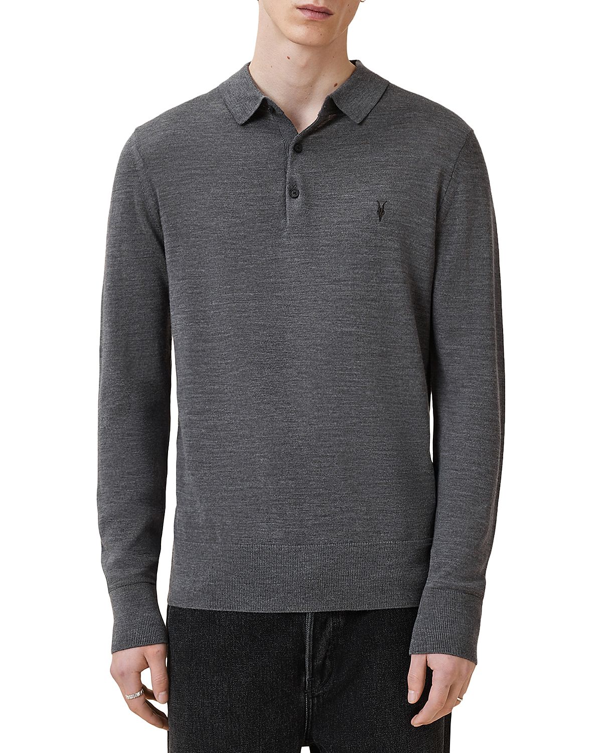 Allsaints Mode Regular Fit Merino Wool Long Sleeve Polo Sweater