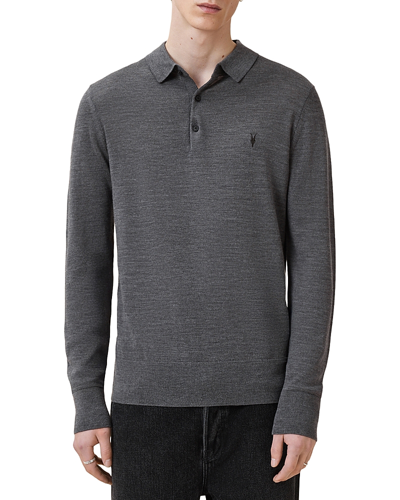 Allsaints Mode Regular Fit Merino Wool Long Sleeve Polo Sweater