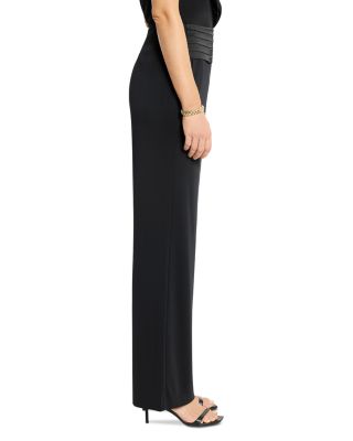 Knit Crepe Cummerbund Wide Leg Pants
