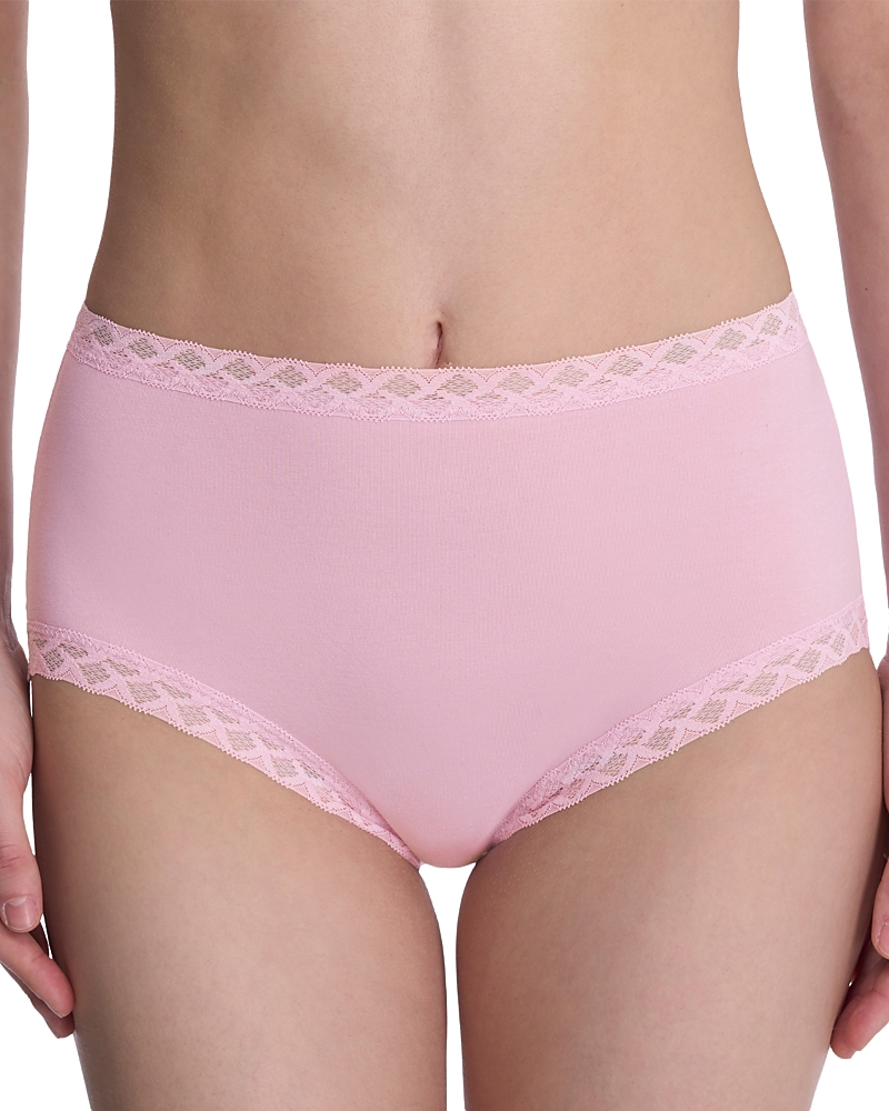 Natori Bliss Lace-trim High Rise Cotton Brief 755058 In Pink