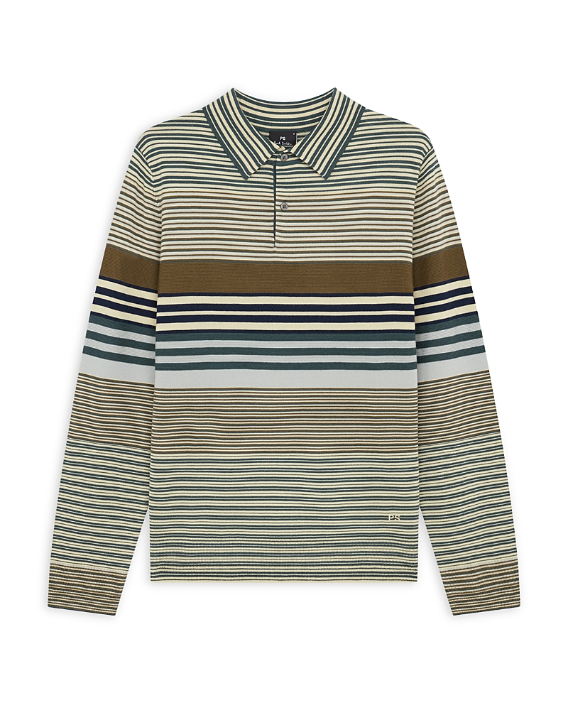 Ps By Paul Smith Khaki Merino Wool Stripe Long-sleeve Polo Shirt Green In Blue