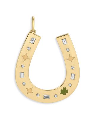EF Collection - 14K Yellow Gold Diamond Round & Baguette Cut Jumbo Lucky Horseshoe Charm