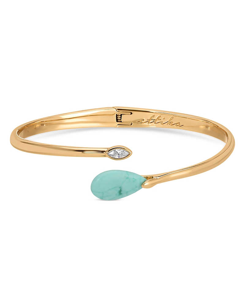 Ettika Reconstituted Turquoise Solstice Hinged Cuff Bracelet In Gold