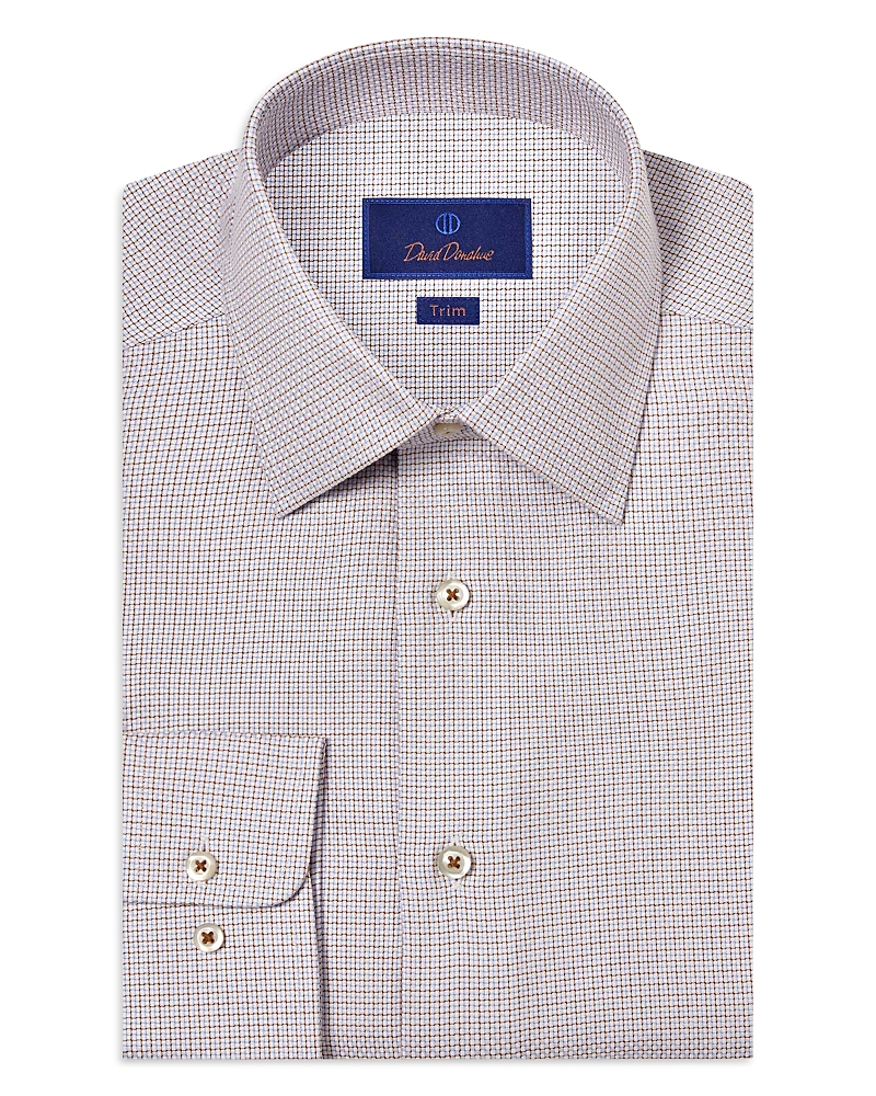 David Donahue Trim Fit Dobby Micro Check Dress Shirt