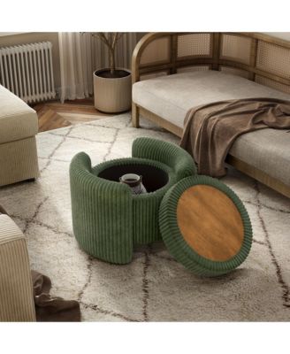 Lyla Chenille Round Storage Ottoman with Reversible Cushion