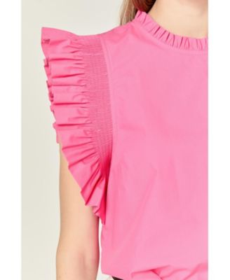  Women's Ruffle Sleeve Poplin Top