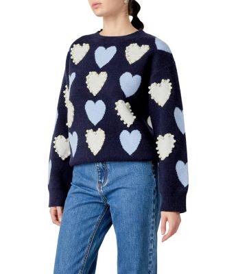  Women's Pearl with Heart Pattern Sweater
