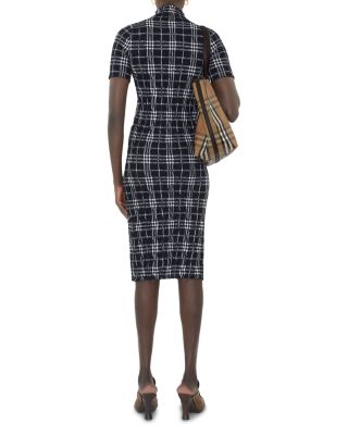 Wool Blend Check Turtleneck Dress