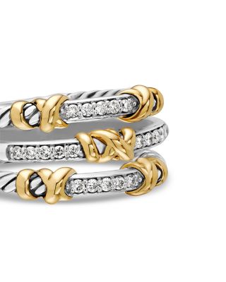 Petite Helena Wrap Three Row Ring in Sterling Silver with 18K Yellow Gold and Diamonds, 12mm