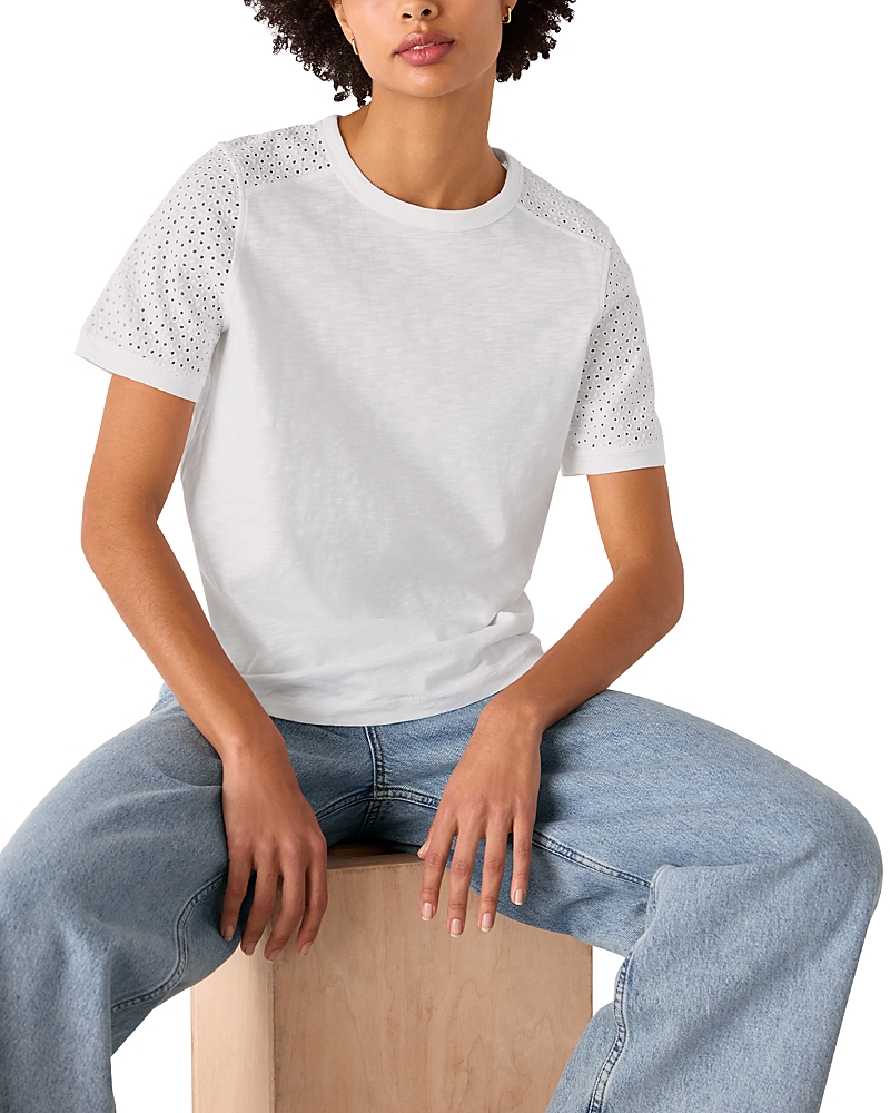 Whistles Broderie Sleeve Detail Tee In White