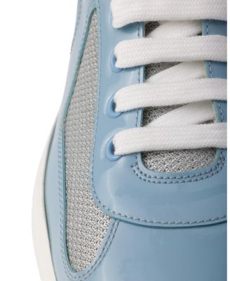 Men's Patent Leather and Technical Fabric America's Cup Sneakers in Sky Blue