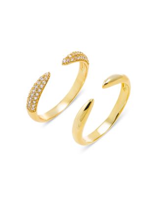 Pav&eacute; X Solid Double Claw Ring, Set of 2