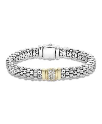 18K Yellow Gold and Sterling Silver Caviar Rope Bracelet with Diamonds