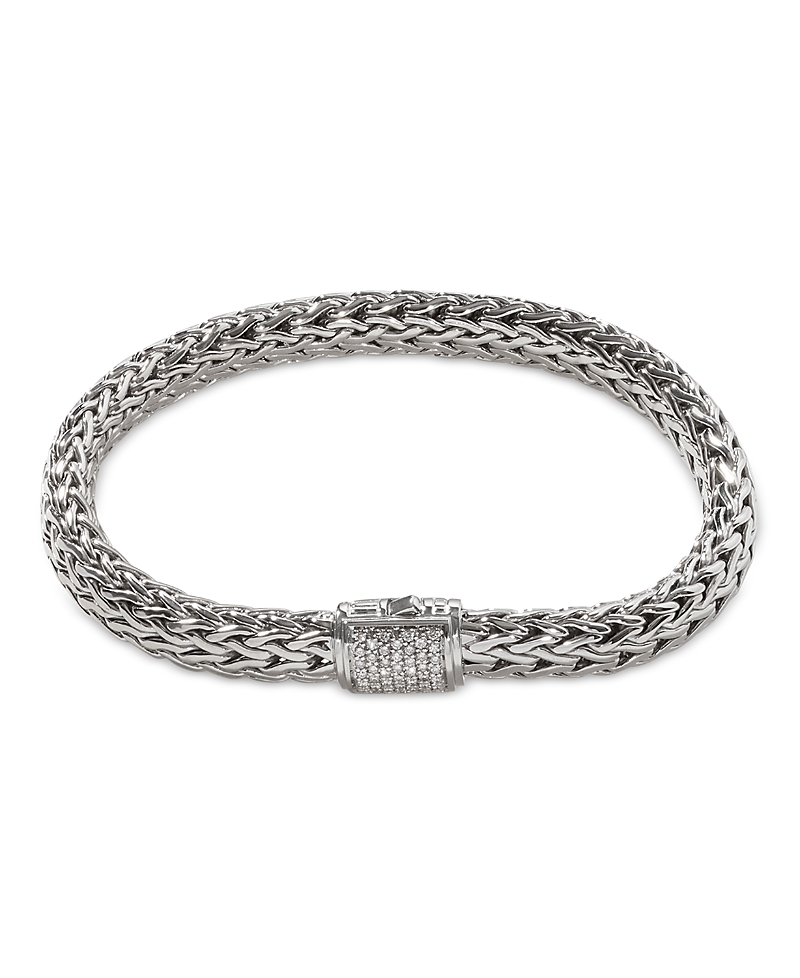 John Hardy Classic Chain Sterling Silver Medium Bracelet with Diamond Pave