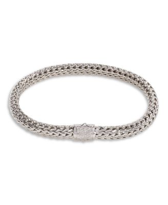 Classic Chain Sterling Silver Small Bracelet with Diamond Pav&eacute;