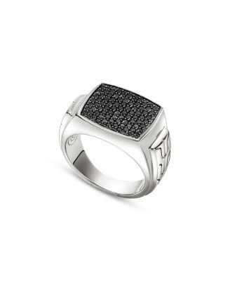 Men's Sterling Silver ID Black Sapphire Pav&eacute; Signet Ring