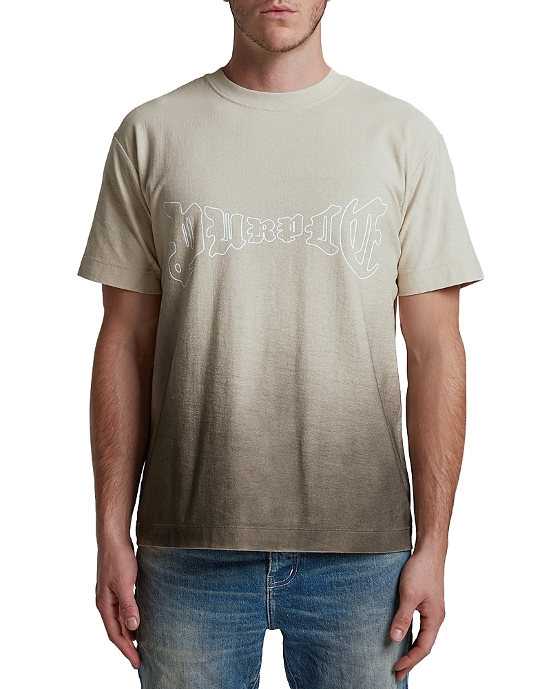 Purple Brand Beige Crewneck T-shirt With Logo Print On The Front And Faded Effect In Cotton Man