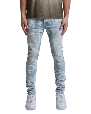 Grunge Print Skinny Jeans in Light Indigo