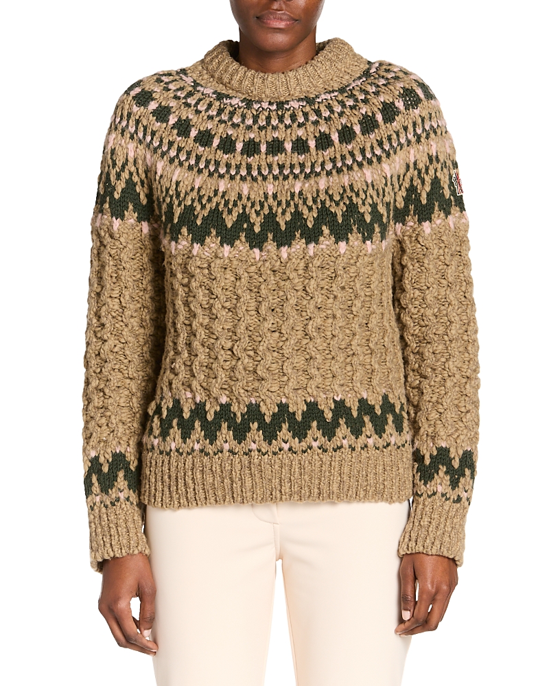 Moncler Patterned Mock-neck Sweater In Brown