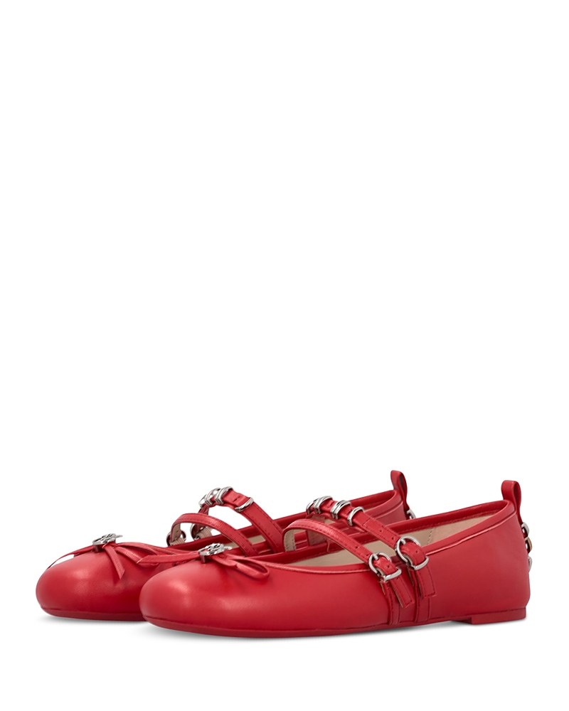 Pinko Nappa Leather Ballet Flats With Straps And Bow