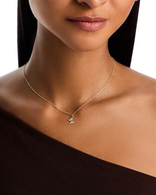 14K Yellow Gold Diamond Butterfly Pendant Necklace, 18"