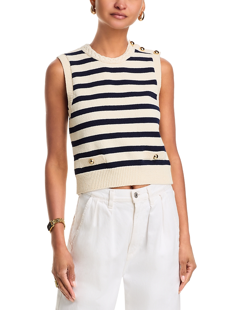 Frame The Harbor Button-embellished Striped Cotton-blend Vest In White