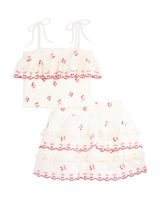 Girls' Fatima Cherry Embroidered Smocked Top & Billie Cherry Embroidered Tiered Skirt - Big Kid 