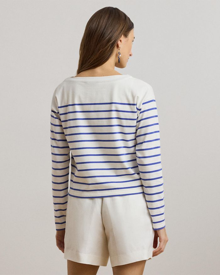 Striped Cotton Jersey Boatneck Top