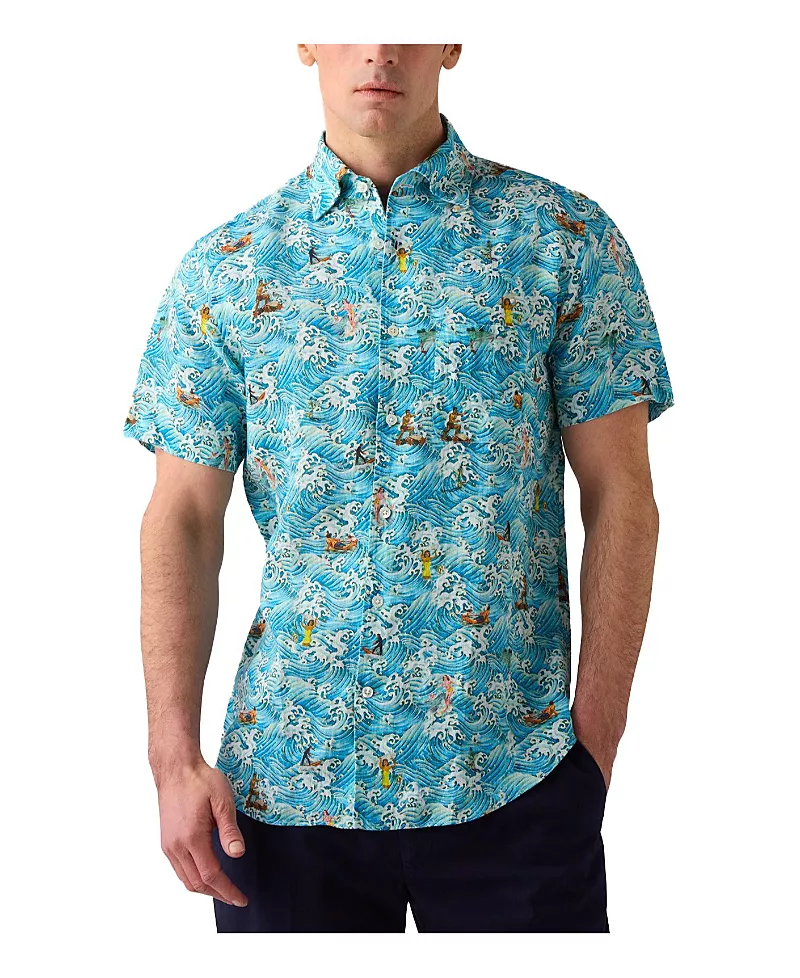 Robert Talbott Morgan Surf Print Linen Short Sleeve Shirt