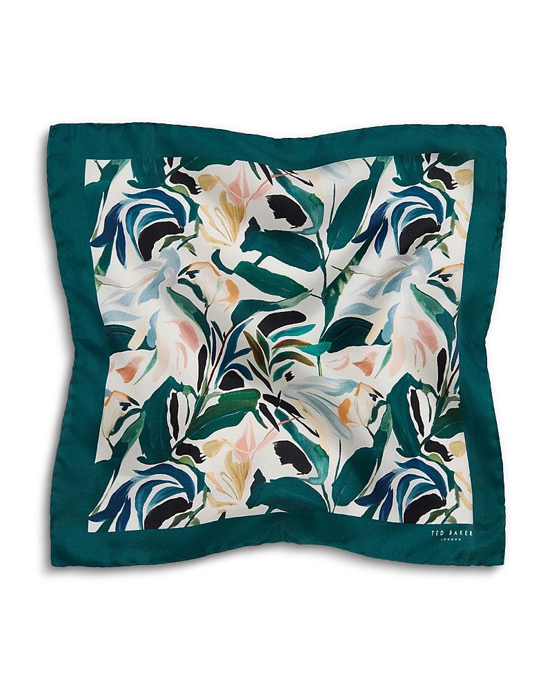 Ted Baker Boytonn Botanical Floral Silk Pocket Square In Green