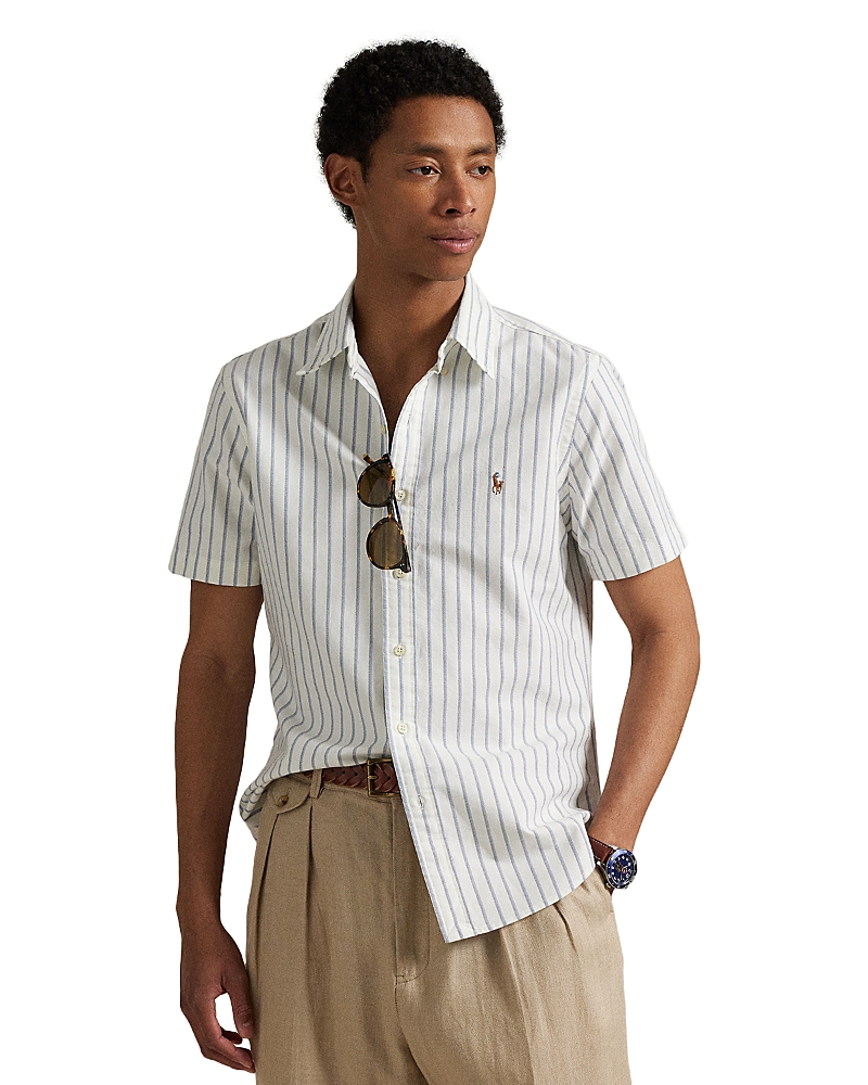 Polo Ralph Lauren Classic Fit Stripe Short Sleeve Cotton Button-down Oxford Shirt In Neutral