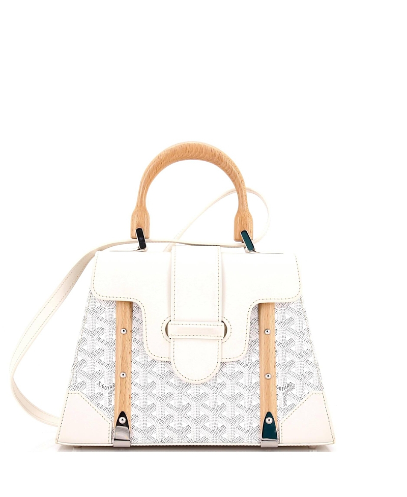 Pre-owned Pre-owned Goyard Goyard Pm Saigon Top Handle Bag Coated Canvas With Leather In White