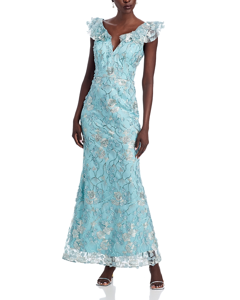 ELIZA J V-NECK 3D FLOWER SLEEVELESS GOWN