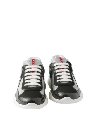 Men's Patent Leather and Technical Fabric America's Cup Sneakers in Dark Grey