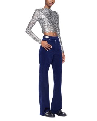 Long Sleeve Metallic Lace Top
