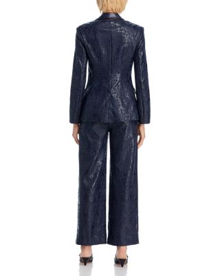 Embroidered Faux Leather Blazer & Pants