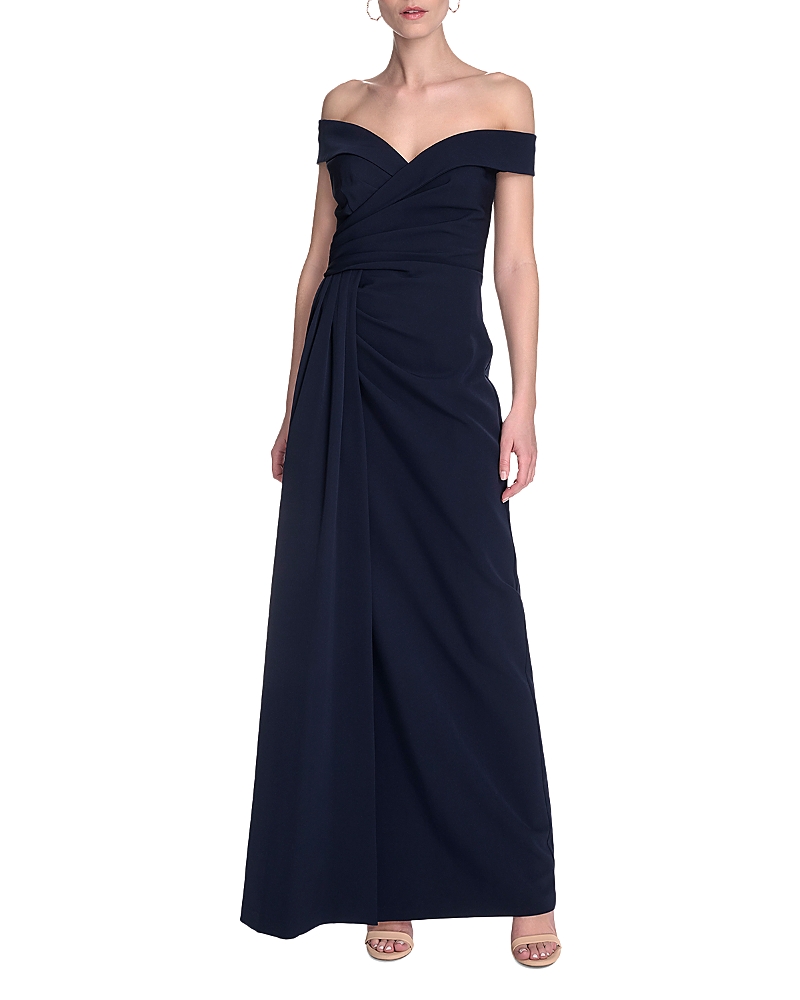 Eliza J Petite Off-the-shoulder Side-drape Crepe Gown