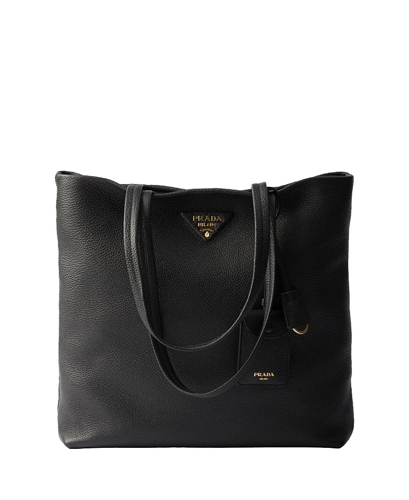Prada Womens Black Triangle-plaque Embroidered-jacquard Medium Woven Tote Bag