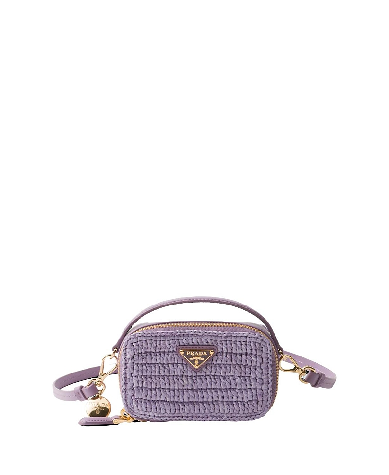 Shop Prada Crochet And Leather Mini-pouch