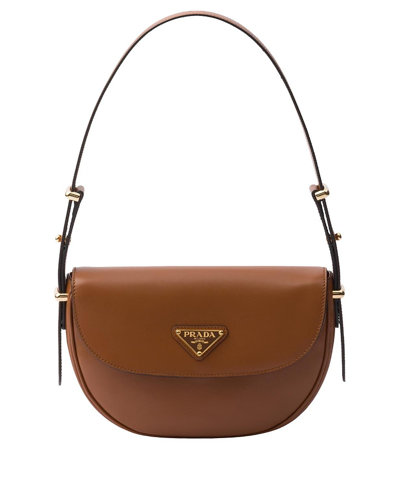 Prada Arque Leather Shoulder Bag With Flap In Brown