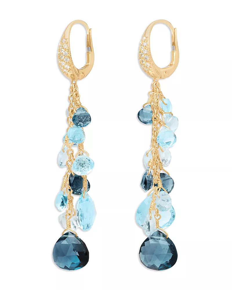 Marco Bicego 18K Yellow Gold Paradise Multi Blue Topaz & Diamond Linear Drop Earrings