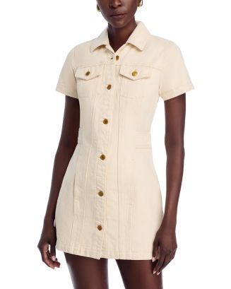 michael kors denim dress Mini This garment is a denim shirt dress with button detailed pockets and a button fastening Denim Shirt Dress in DUSK
