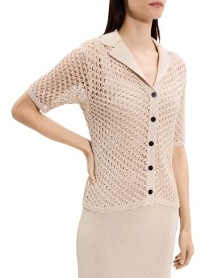 Open Knit Camp Collar Sweater