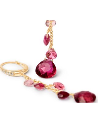 18K Yellow Gold Pink Tourmaline & Diamond Single Strand Earrings